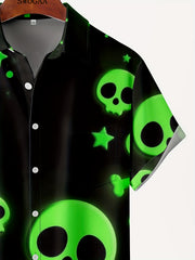 Men's Skull Pattern Short Sleeve Shirt for Outdoor Halloween Costume
