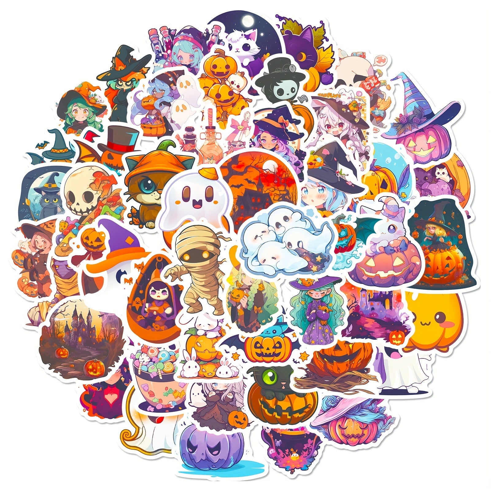 50pcs Spooky Fun Halloween Stickers for Windows Pumpkins & More