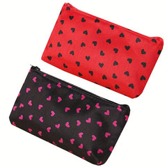 2pcs Zipper Makeup Pouch Heart Stripe Leopard Pattern Cosmetic Pouch