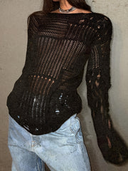 Hollow Out Knit Pullover Y2K Sweater Top