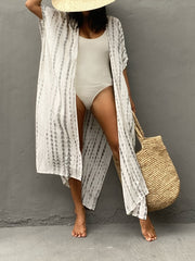 Tie Dye Cover Up Shirt Loose Fit V Neck Split Kimono Women's Swimwear