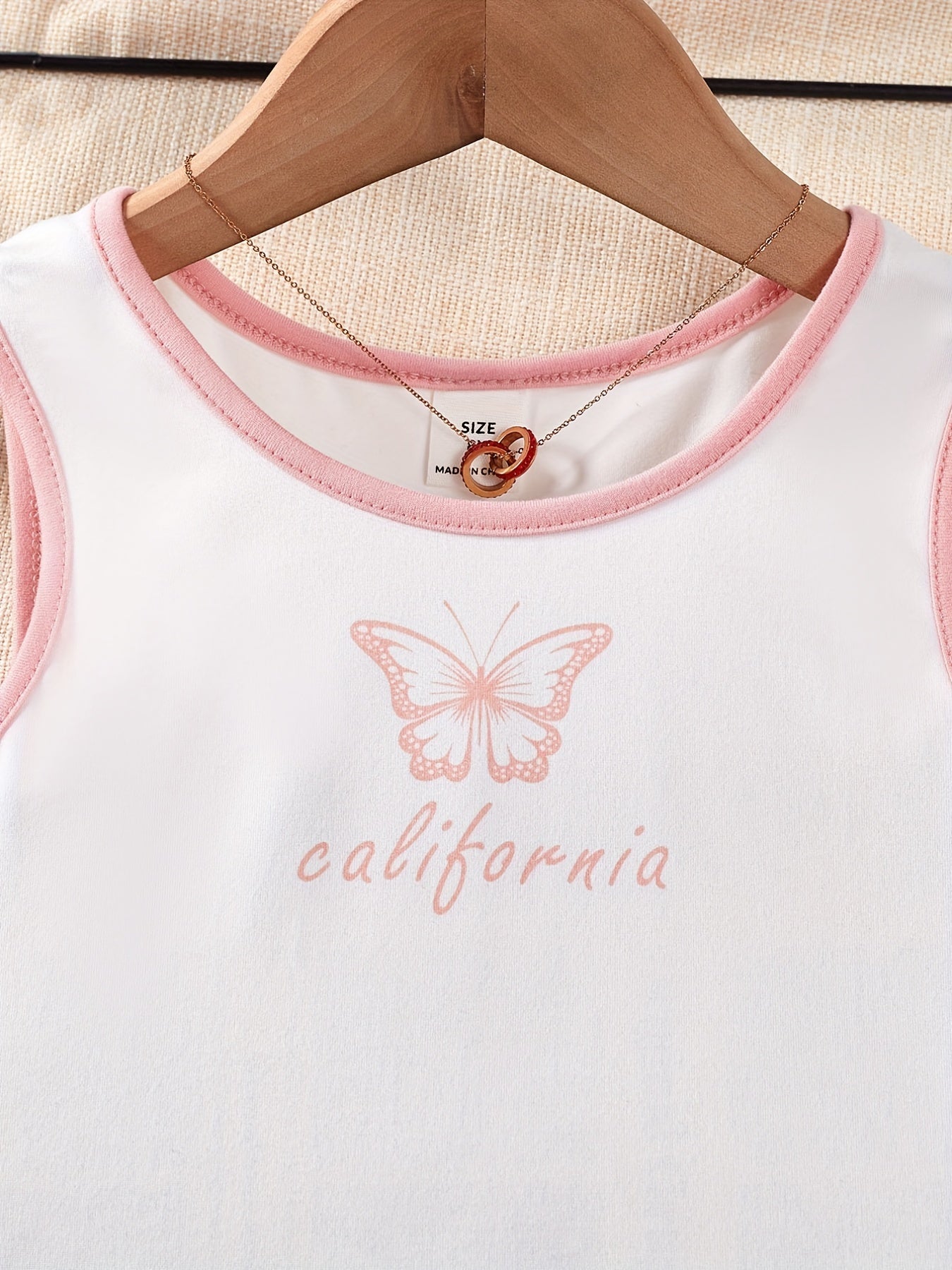 Girls Casual Butterfly Print Vest & Pants Set for Summer Party