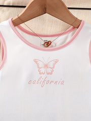 Girls Casual Butterfly Print Vest & Pants Set for Summer Party