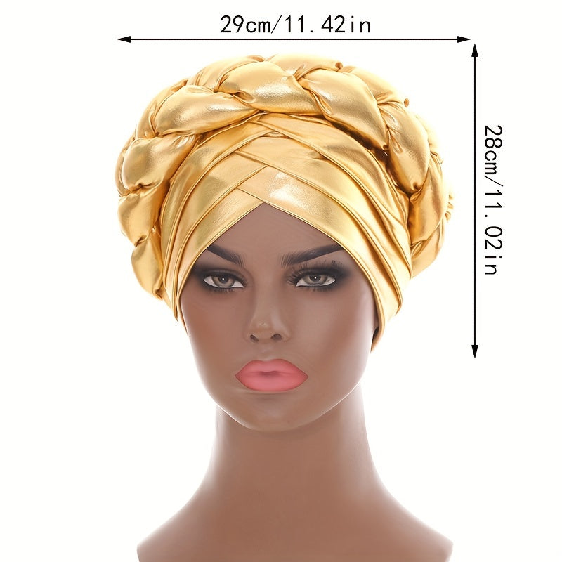 Golden Hot Stamping Turbans Three Layer Bright Head Wraps Twist Braid Bonnet