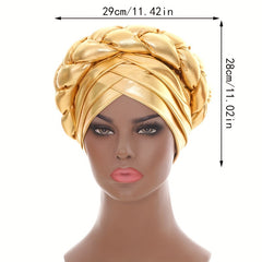 Golden Hot Stamping Turbans Three Layer Bright Head Wraps Twist Braid Bonnet