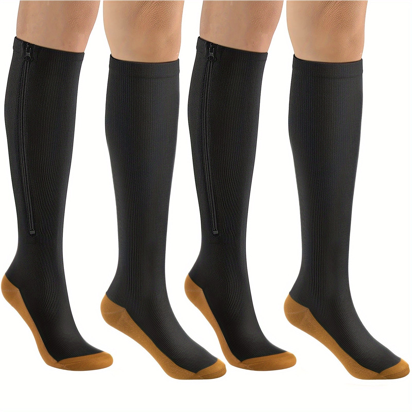 Men's Knee High Sport Socks Sweat Absorbing Nylon Blend Zipper Breathable Socks