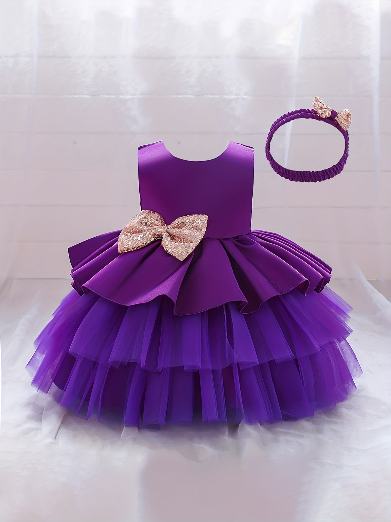 Girls Backless Mesh Puffy Big Bow Princess Dress