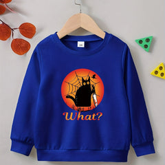 Halloween Cat Print Boys Sweatshirt Long Sleeve Crew Neck Tops Kids Clothing