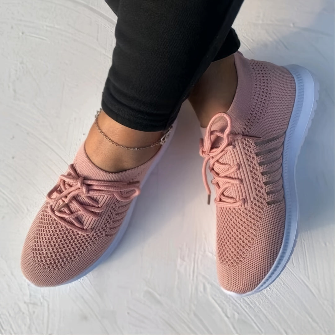Women's Breathable Knit Sneakers Low Top Lace Up Comfy Casual Shoes