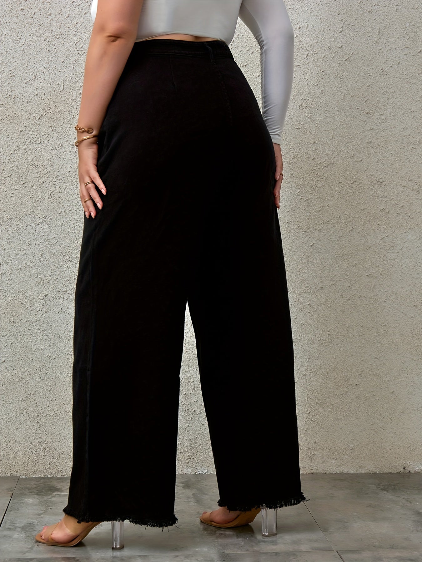 Fringe Trim Wide Leg Jeans