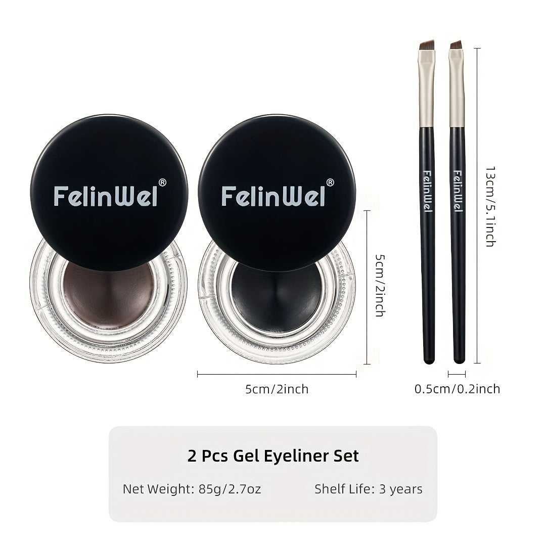 2 Pcs Gel Eyeliner Set Waterproof Long Lasting High Pigmented Smudge Proof