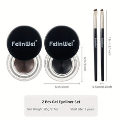 2 Pcs Gel Eyeliner Set Waterproof Long Lasting High Pigmented Smudge Proof