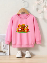 Cartoon Christmas Bear Graphic Crew Neck Long Sleeve Sweatshirt