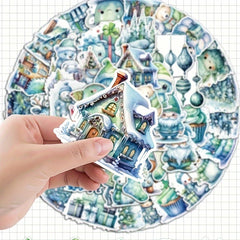 50pcs Green Christmas Series Graffiti Stickers Waterproof DIY Handbook Stickers