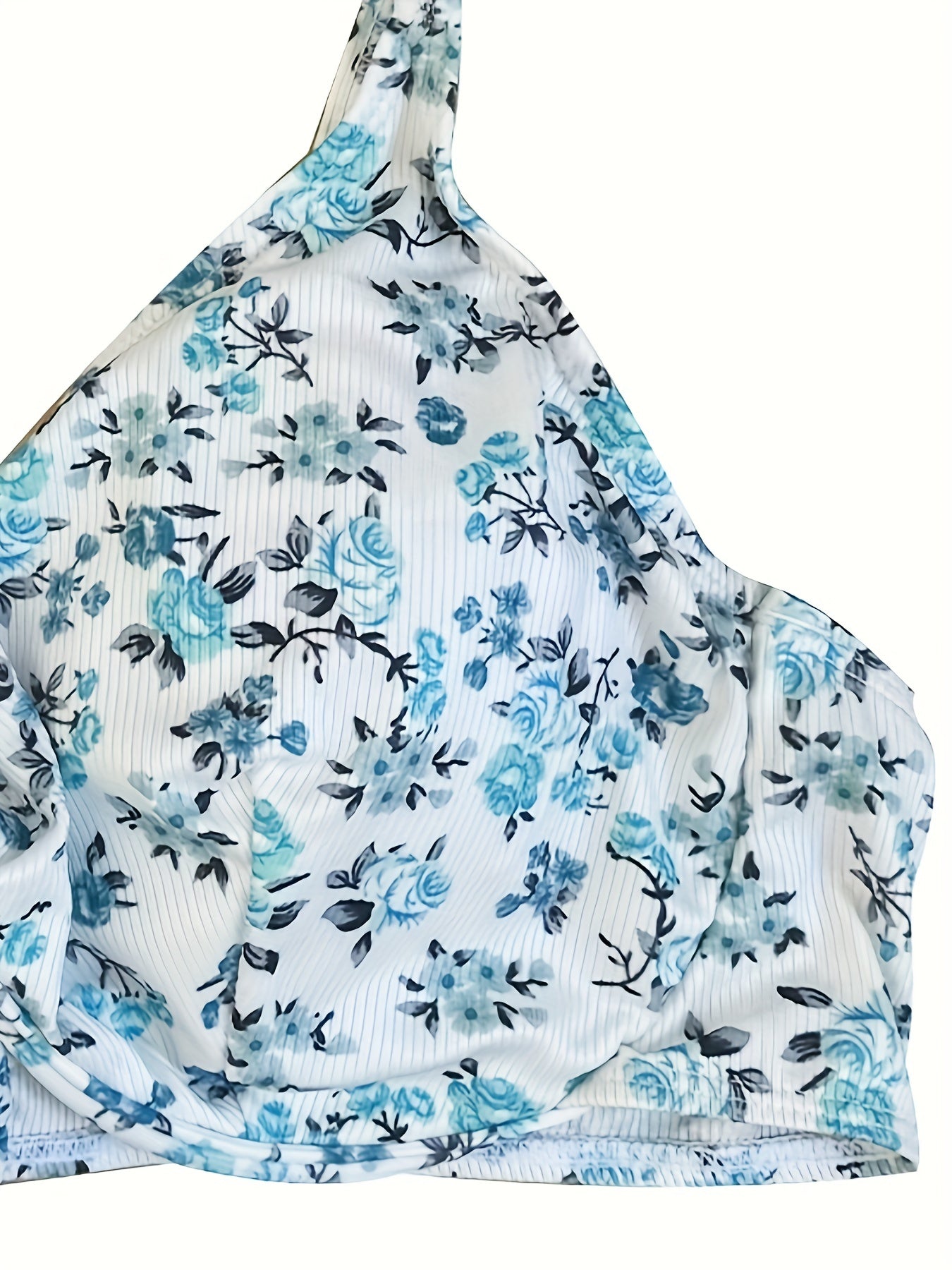 Sexy Bikini Top Women's Plus Ditsy Floral Print Tie Back Beachwear Bra
