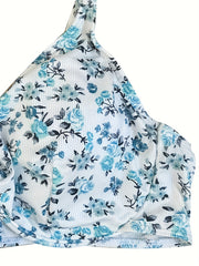 Sexy Bikini Top Women's Plus Ditsy Floral Print Tie Back Beachwear Bra
