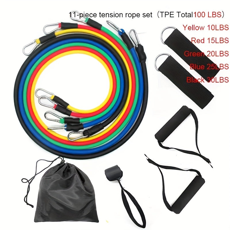 11pcs TPE Yoga Tension Rope Set Fitness Elastic Stretcher Universal