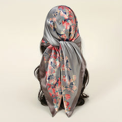 Flower Print Bandana Satin Shawl Silk Square Scarf Head Wrap