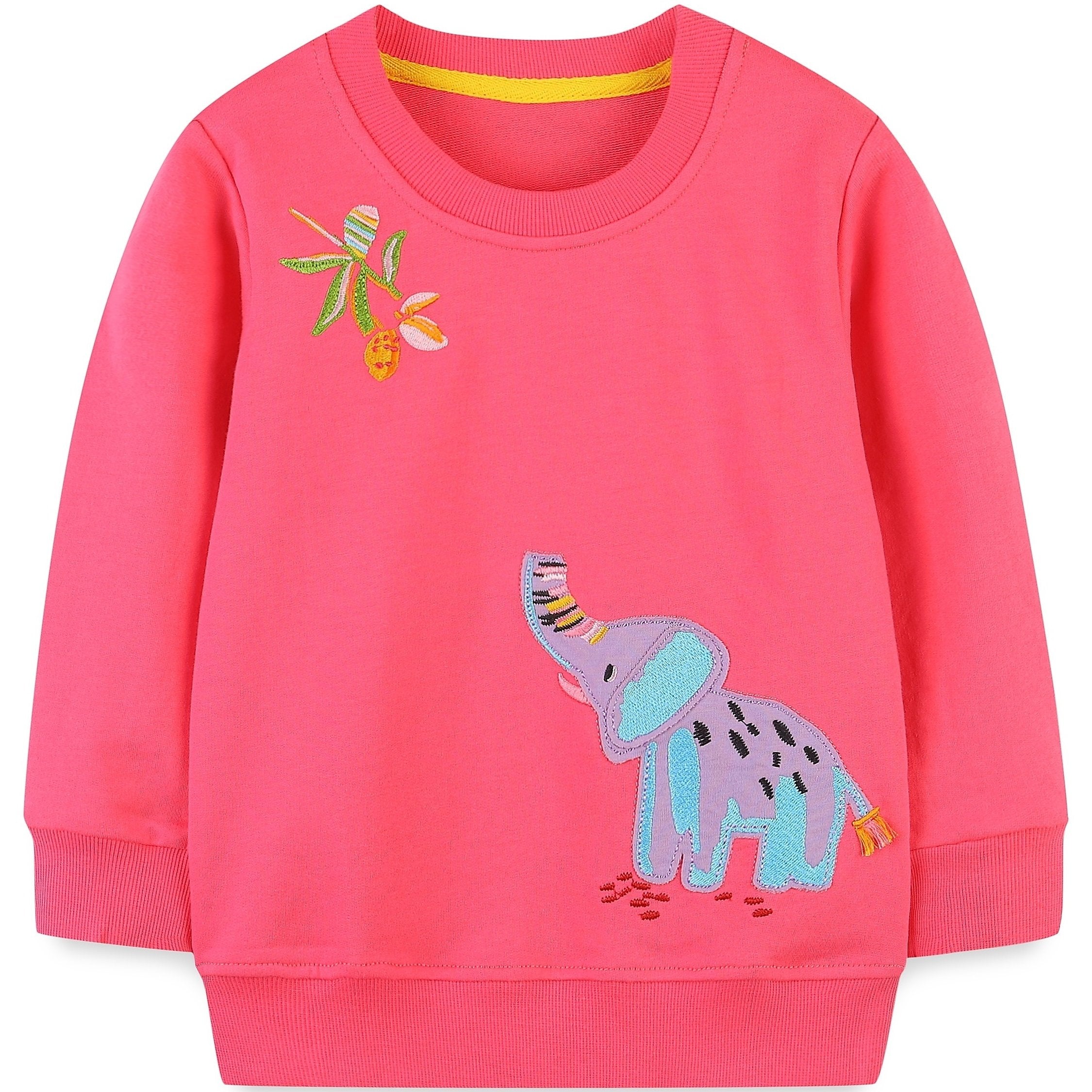 Girls Elephant Embroidery Sweatshirt Long Sleeve Pullover Cotton Tops For Kids