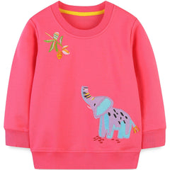 Girls Elephant Embroidery Sweatshirt Long Sleeve Pullover Cotton Tops For Kids