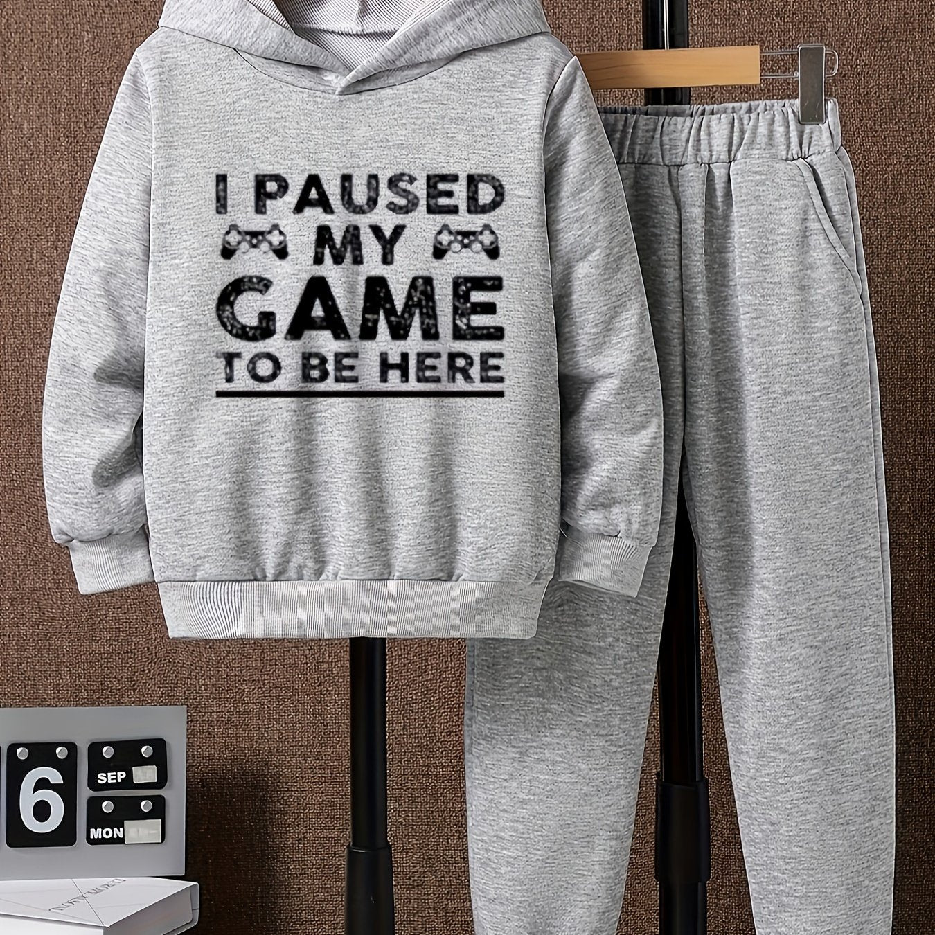 Boys 2PCS I PAUSED MY GAME Hooded Sweatshirt & Sweatpants