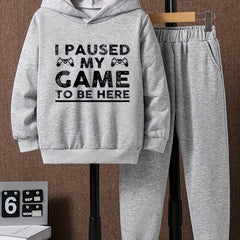 Boys 2PCS I PAUSED MY GAME Hooded Sweatshirt & Sweatpants