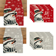 4pcs Red Snowman Polyester Table Runner Placemat
