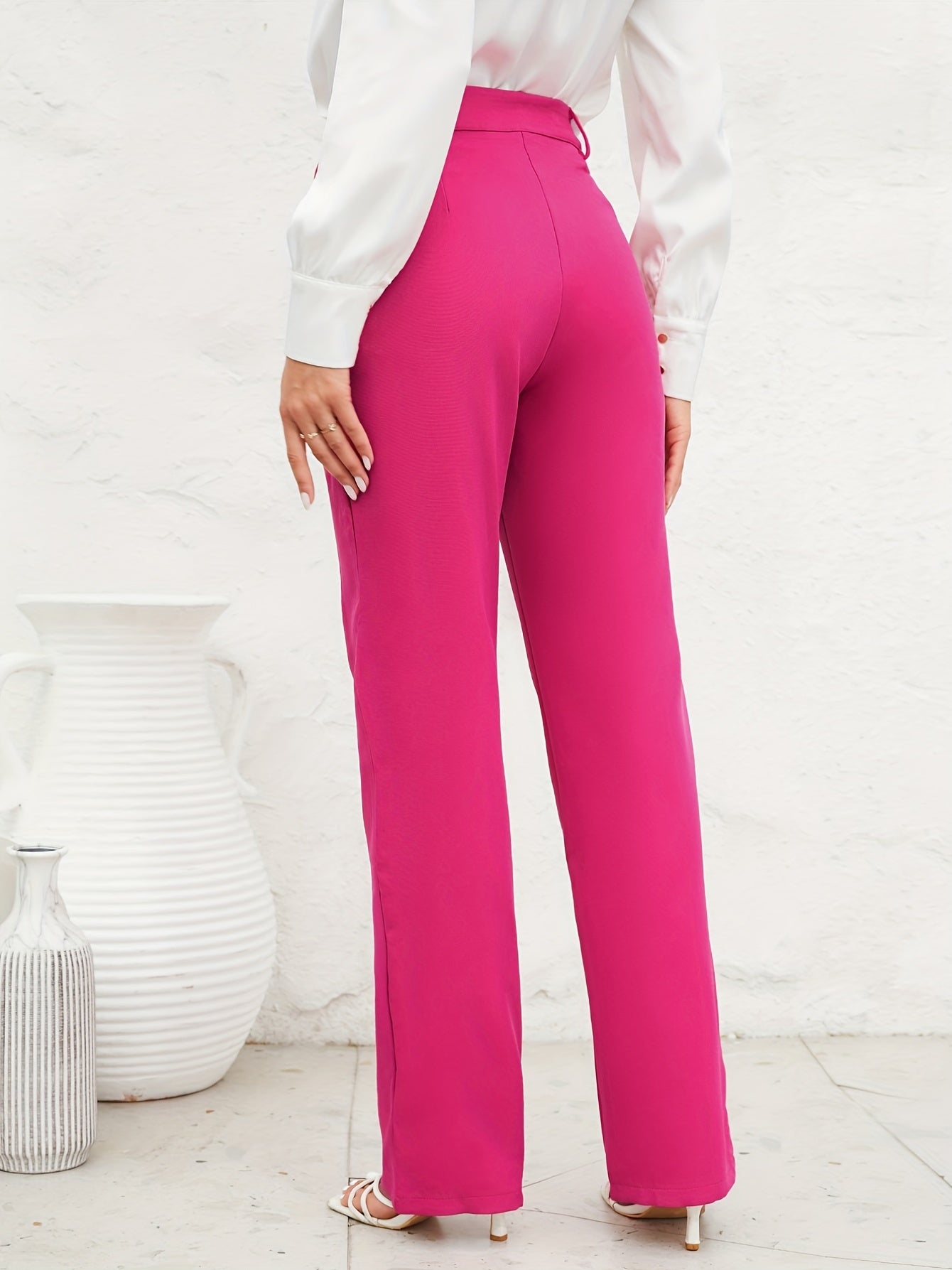 High Waist Straight Leg Trouser Casual Pants