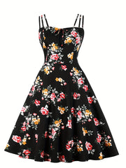 Retro Dress Women's Plus Floral Print A-line Dress