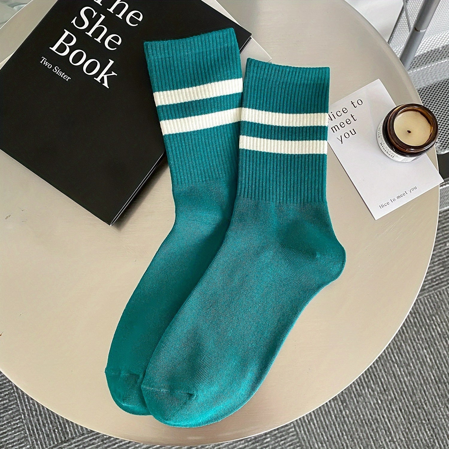 Striped Crew Socks Casual All match Sports Mid Tube Women's Stockings