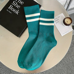 Striped Crew Socks Casual All match Sports Mid Tube Women's Stockings