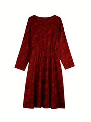 Boho Dress Paisley Print Long Sleeve Round Neck With Pockets