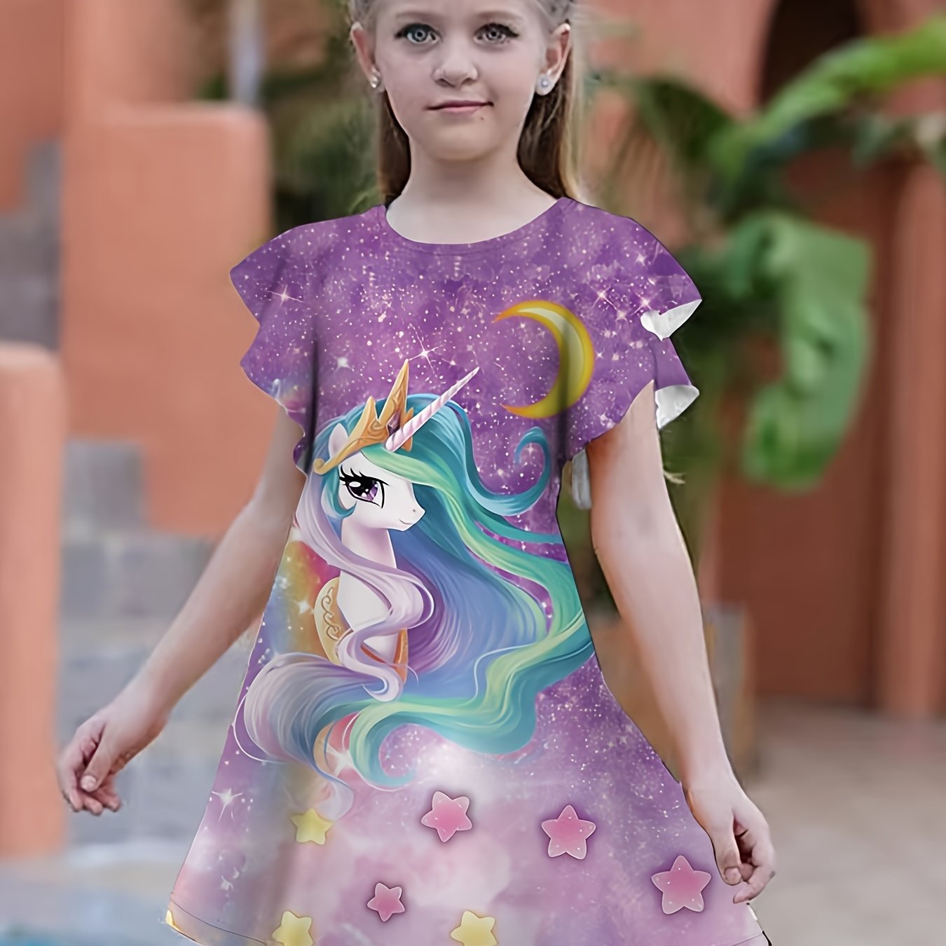 3D Unicorn Graphic Dress Girls Short Sleeve Party Gift Summer