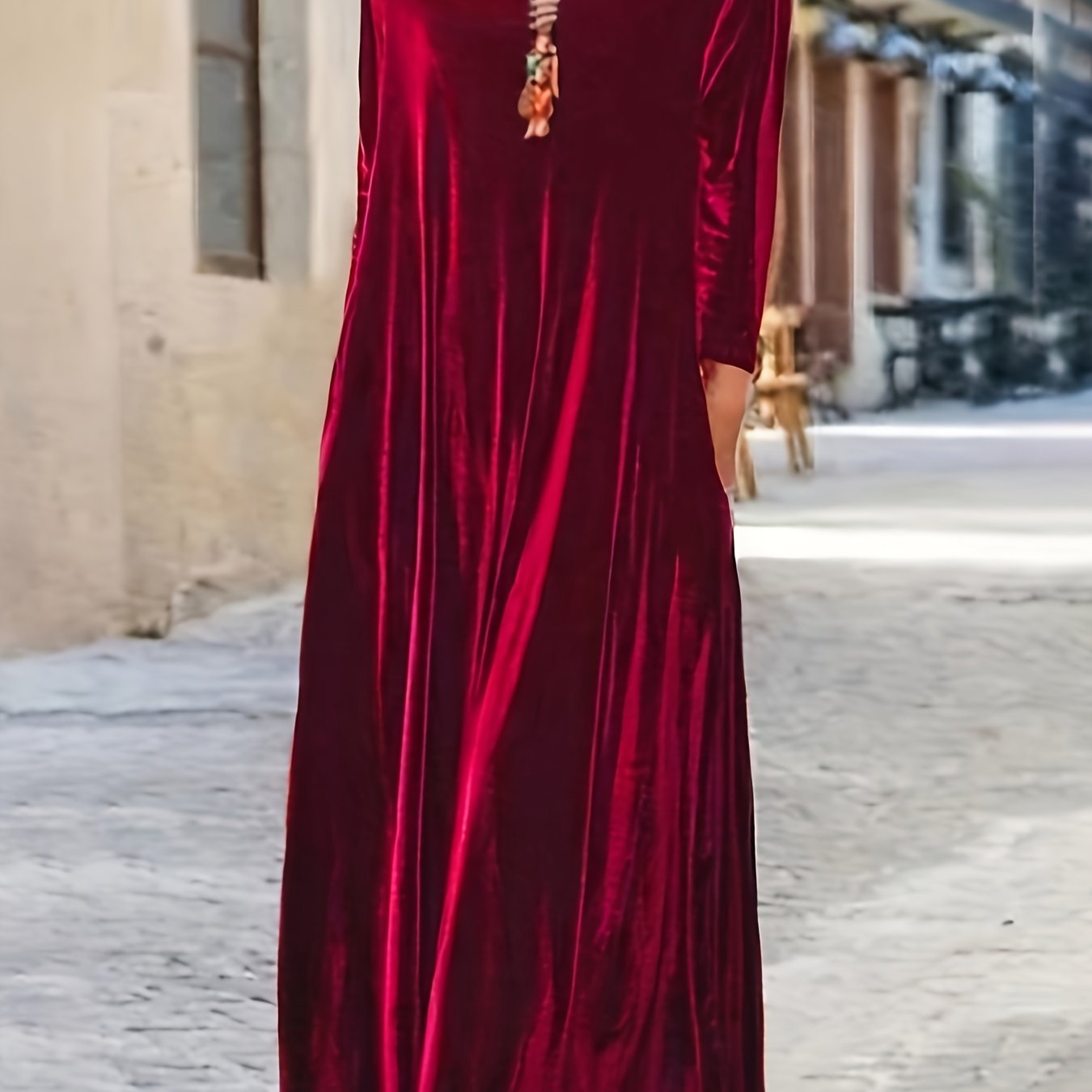 Solid Velvet Long Sleeve Maxi Dress