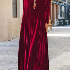 Solid Velvet Long Sleeve Maxi Dress