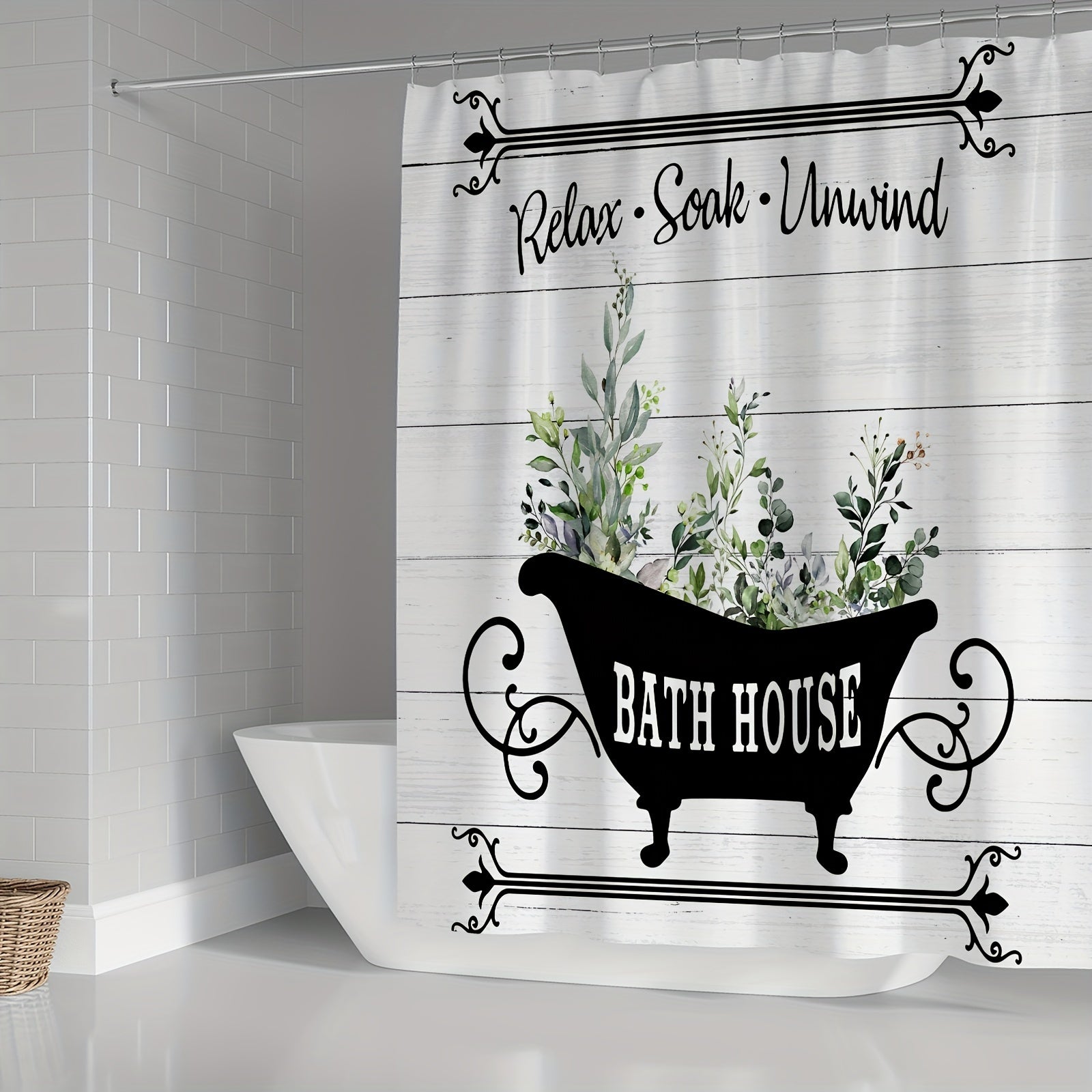 Rustic Flower Plant Bath Curtain Set - Eucalyptus Leaf Spring Theme