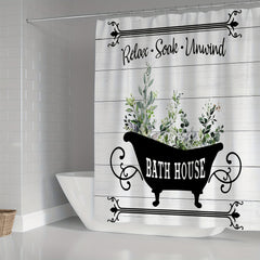 Rustic Flower Plant Bath Curtain Set - Eucalyptus Leaf Spring Theme