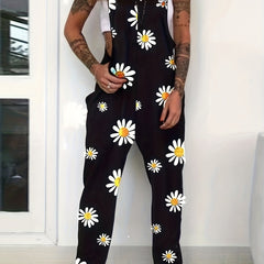 Floral Print Tie Shoulder Stretch Jumpsuit