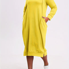Solid Long Sleeve Hoodie Dress With Pockets