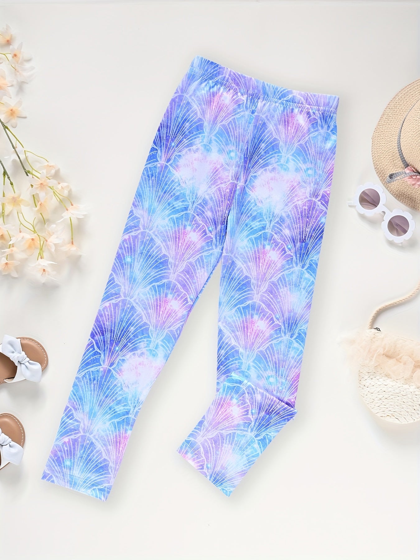 Cartoon Print Stretch Tight Pants for Little Girls
