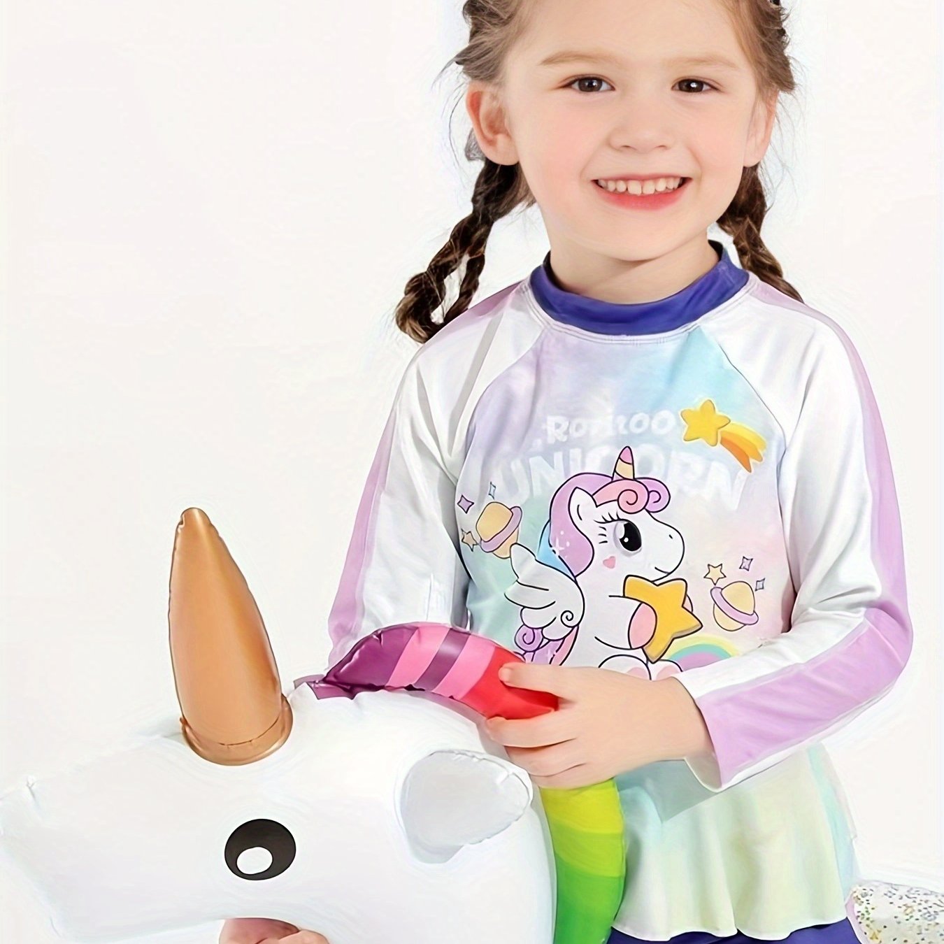 Girls' Pony Graphic Swimsuit Long Sleeve Beachwear For Kids