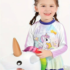 Girls' Pony Graphic Swimsuit Long Sleeve Beachwear For Kids