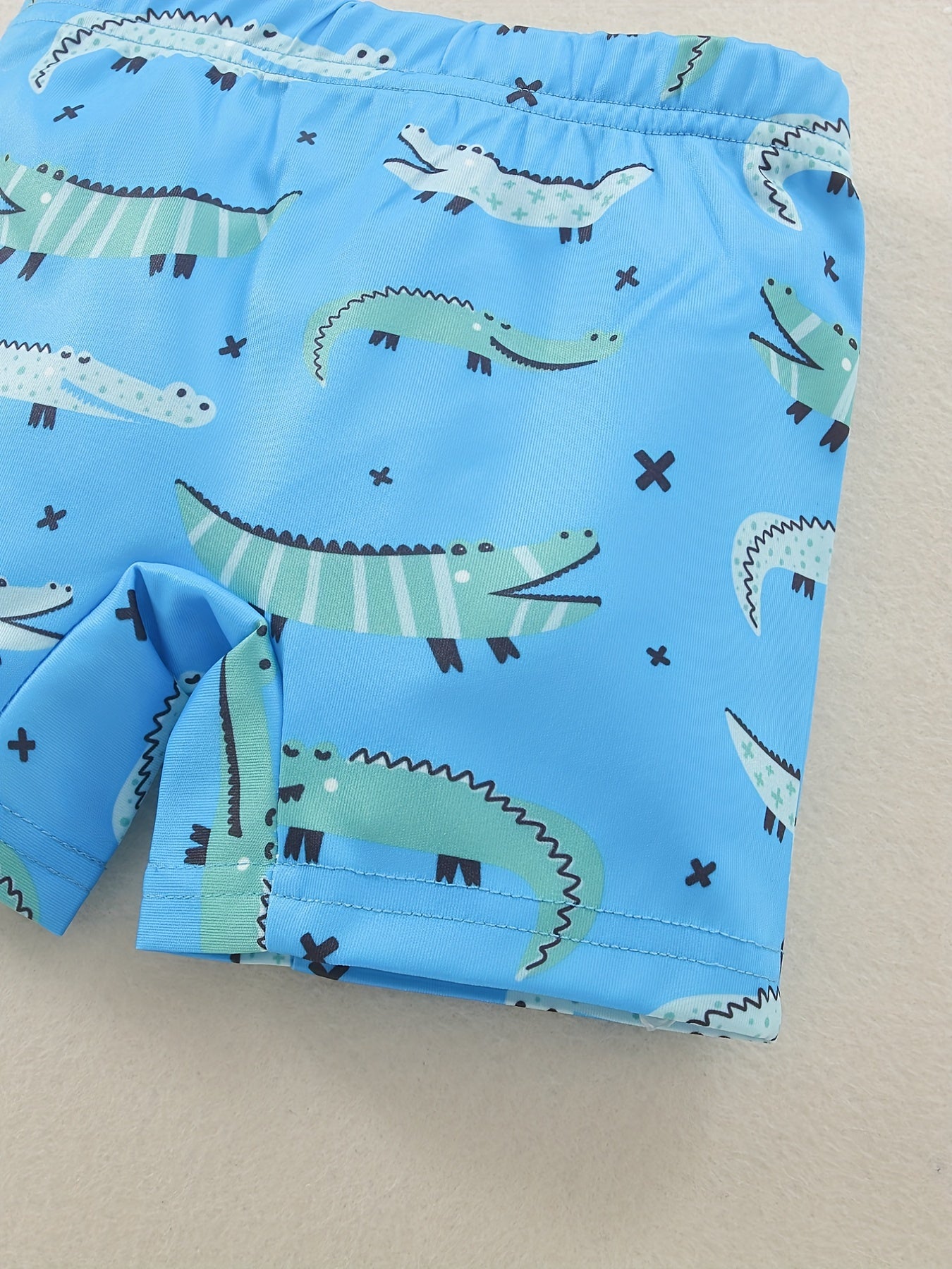Boys Crocodile Print Swim Trunks & Cap Set for Beach Vacation
