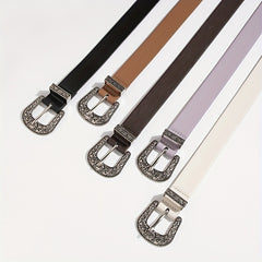 Women Classic Western Buckle Belt Vintage PU Leather Cowgirl Waist Belt
