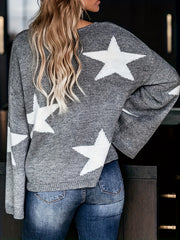 Star Print Bell Sleeve Knit Top