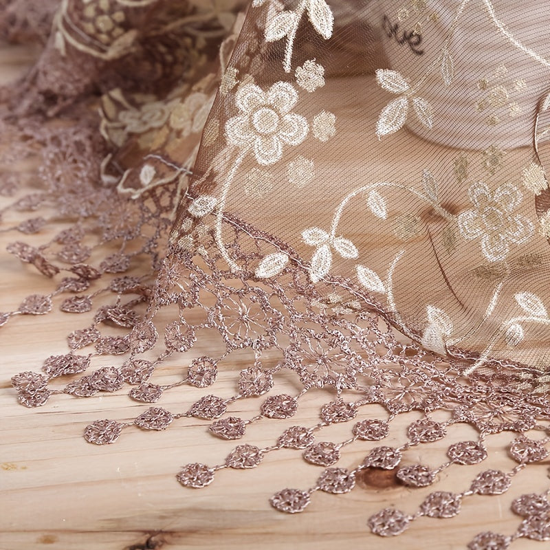 Lace Tassel Triangle Scarf Solid Flower Embroidery Shawl Mesh