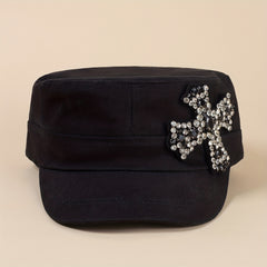Rhinestone Cross Patch Baseball Cap Y2K Flat Hat Hip Hop Newsboy Hat