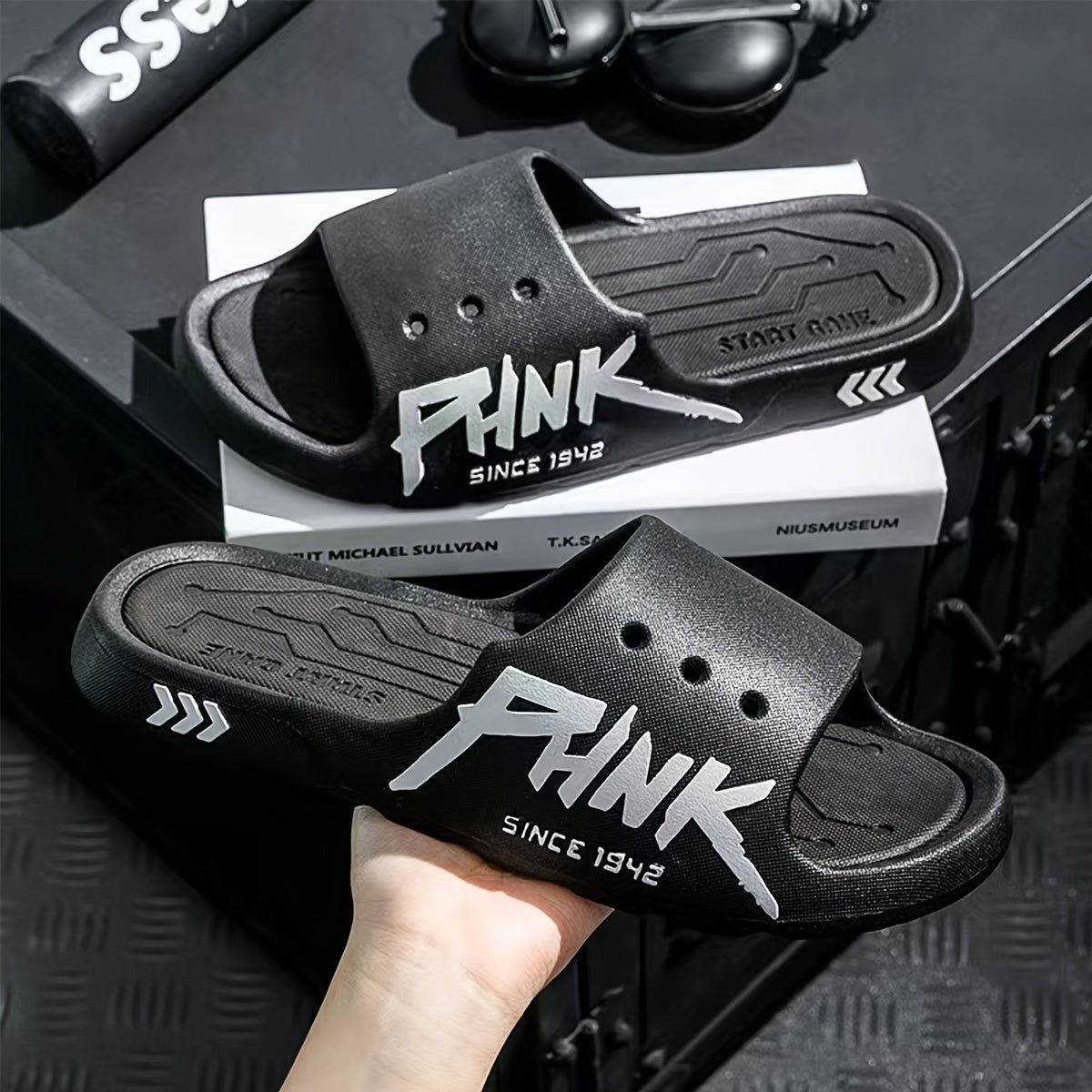 Men's PUNK Pattern Slides Soft Sole Slippers