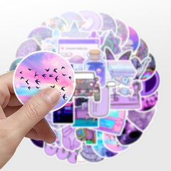 50 Purple Waterproof Stickers Laptop Water Bottle Skateboard