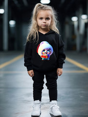 Girls Bunny Pattern Hooded Sweatshirt Top Set